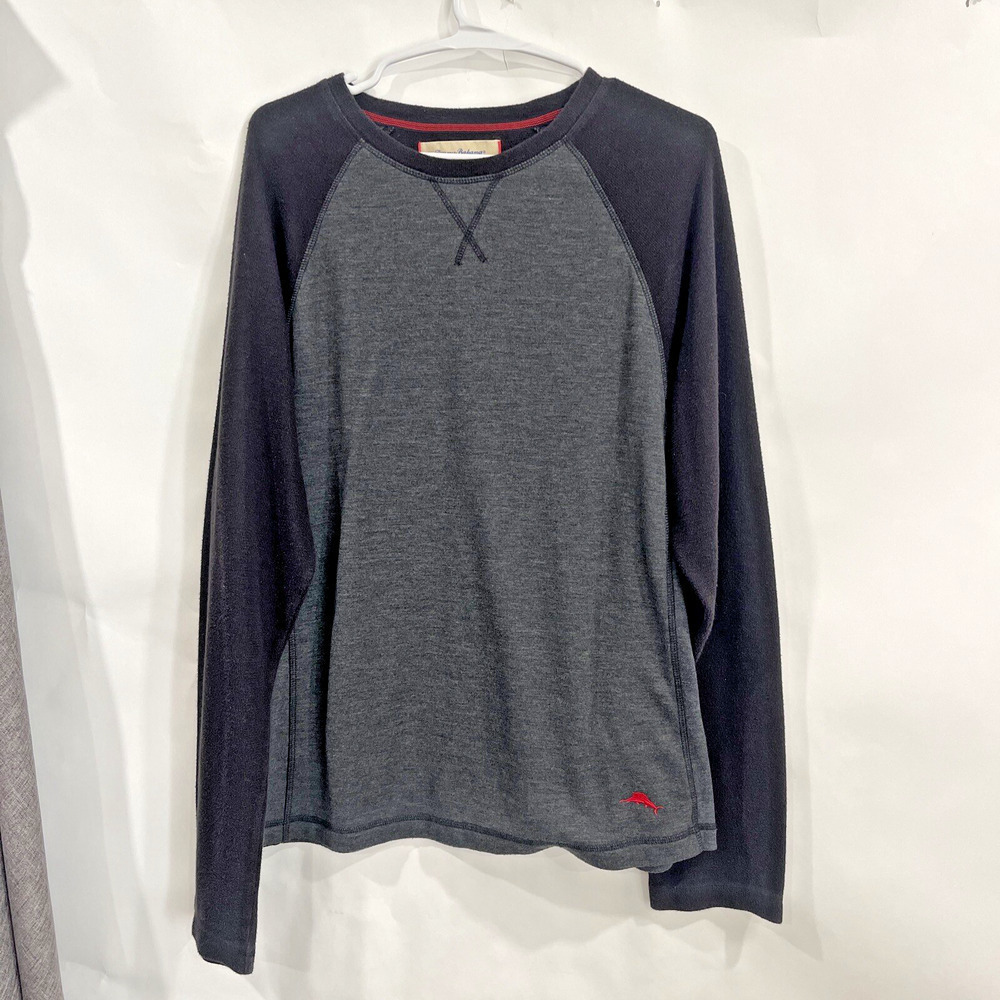 Tommy Bahama Mens L Long Sleeve Shirt Black Gray Raglan T Shirt Going Out Lounge